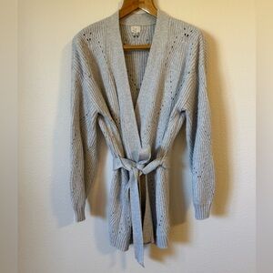 a new day Gray Cardigan Sweater with Tie Belt